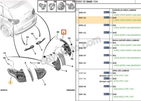 Citroen C4 Picasso Stop Lambası Sağ Dış (Çamurlukta) 2007/2010
