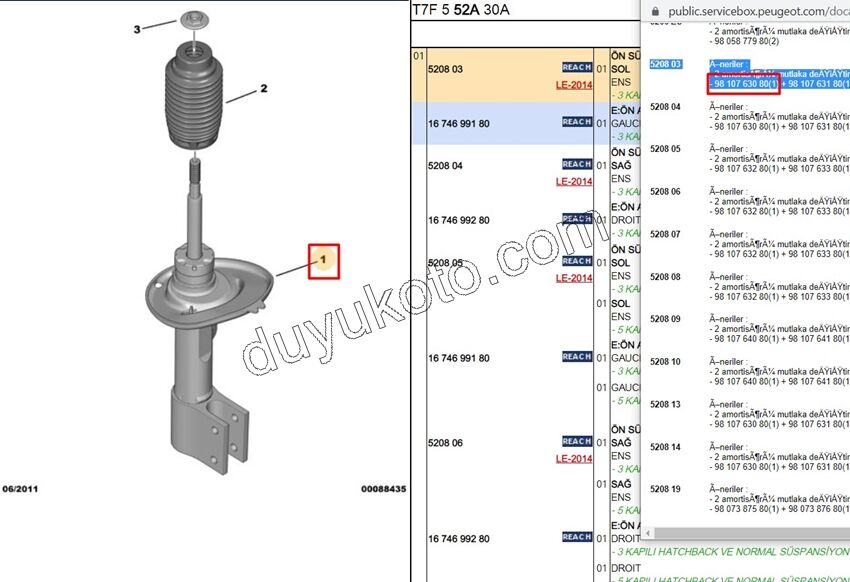 Ön Sol Amortisör P3081 PRT3