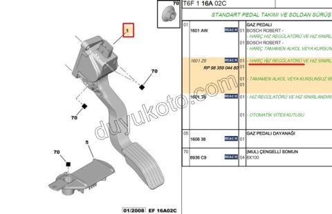 PEDAL GAZ ELEKTRONIK P207 P301 P307MQ P3081 CRUZ KONT--