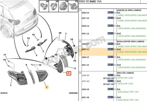 Citroen C4 Picasso Stop Lambası Sağ İç (Bagaj Kapağı) 2007/2010