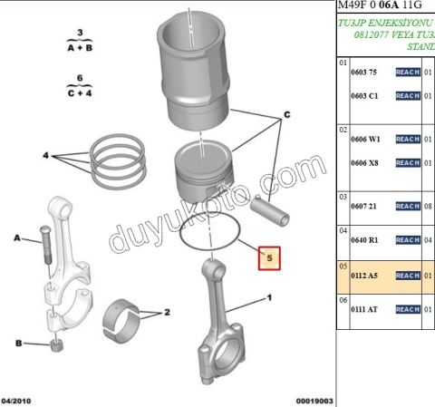 Gömlek Contası (Oringi) Takım (4AD) TU3JP ET3J4 77.2MM