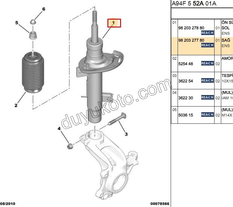 Ön Sağ Amortisör YM P20081 EB2 1.5HDİ Euro6 C