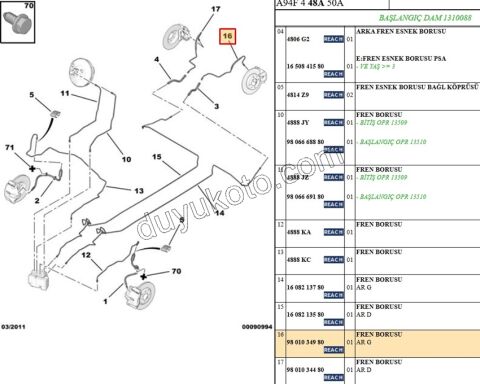 Fren Hortumu Sol Arka P208
