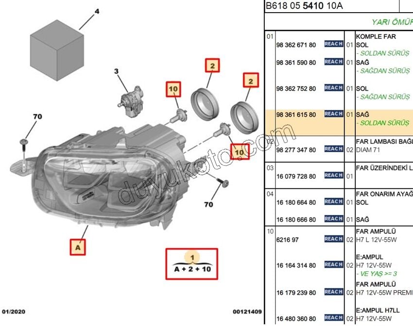 Citroen C3 Far Sağ (Ledli) 2009/2013
