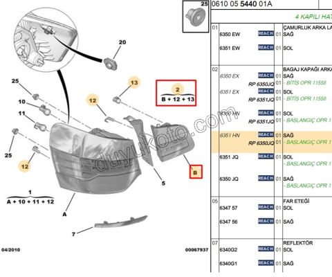 Citroen C5 Stop Lambası Sağ İç (Bagaj Kapağı) 2012> LED+ (ICI PEMBE)