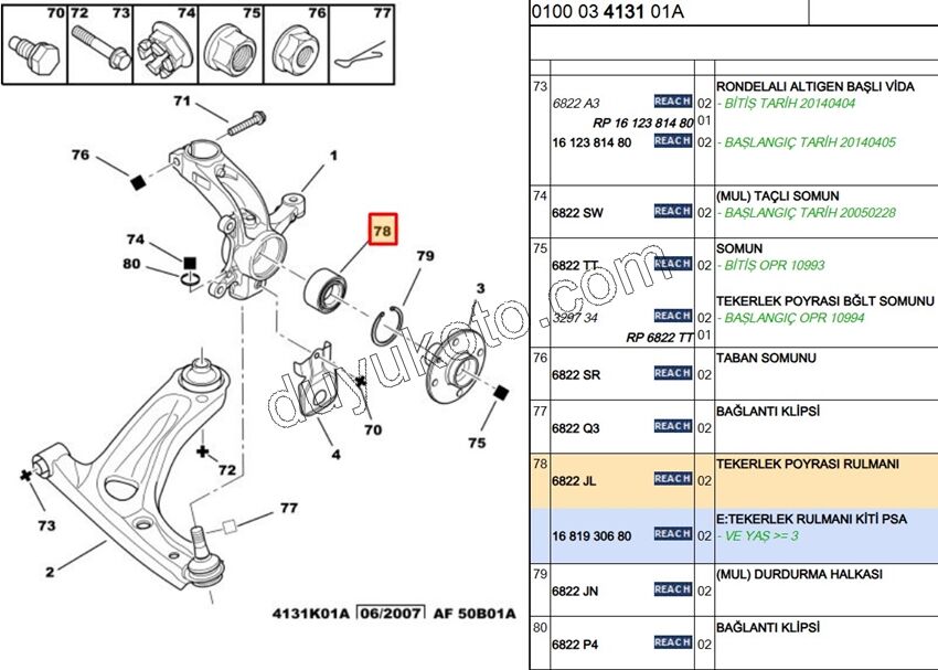 Ön Teker Rulmanı P107