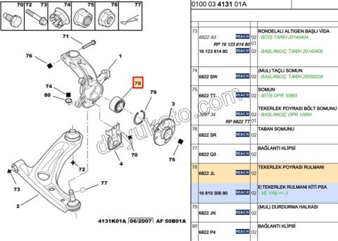 Ön Teker Rulmanı P107