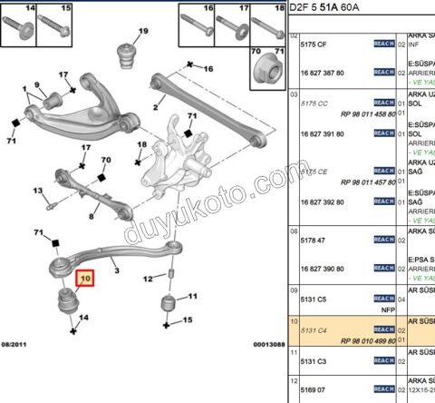 Arka Salıncak Taşıyıcı Alt Burcu (Büyük) P407 C53 DS5 BARA KOLU