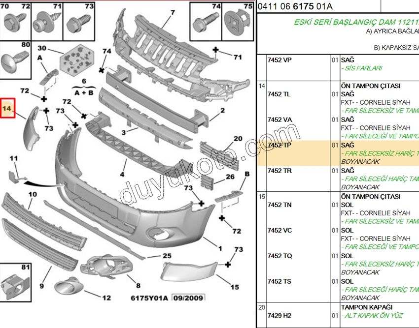 Ön Tampon Kapağı Köşe Sağ BR31 Astarlı (FAR ALTI)