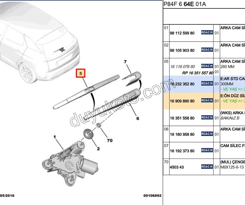 Arka Cam Silecek Süpürgesi C41 P3082SW P30082