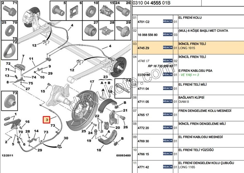 Ön El Fren Teli BXR3 DCT3