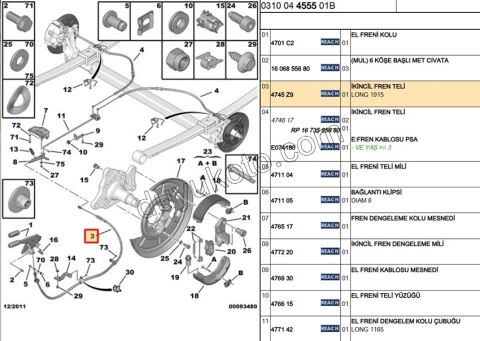 Ön El Fren Teli BXR3 DCT3
