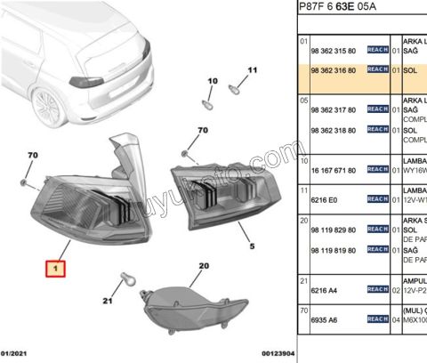 Peugeot 5008 Stop Lambası Sol Dış (Çamurlukta) GT 2020/2024