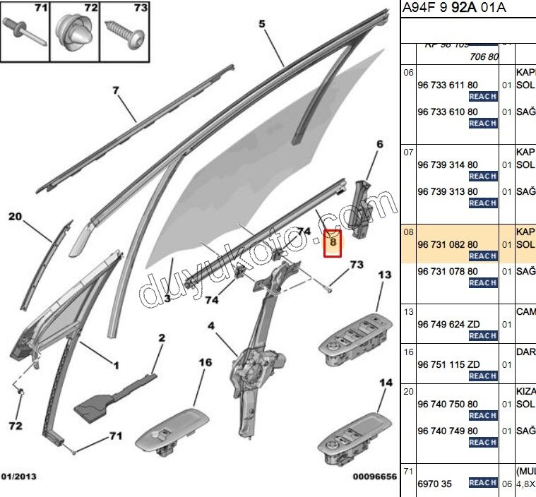 Ön Kapı Camı Sol Dış Sıyırıcı Fitil P20081