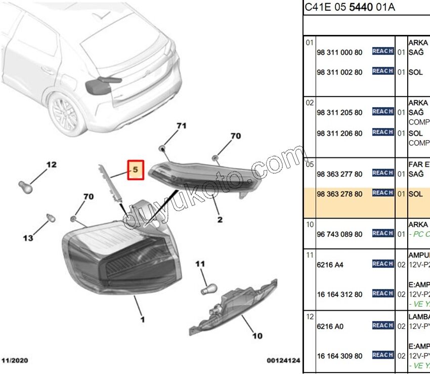 Citroen C4 Stop Üst Çıtası Sol 2020/2024