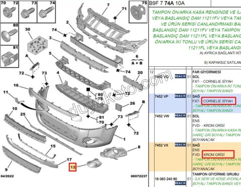 Peugeot Partner Sis Farı Çerçevesi Sağ Krom Astarlı 2008/2012