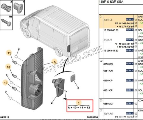 Boxer Jumper Ducato Stop Lambası Sol 2007/2015