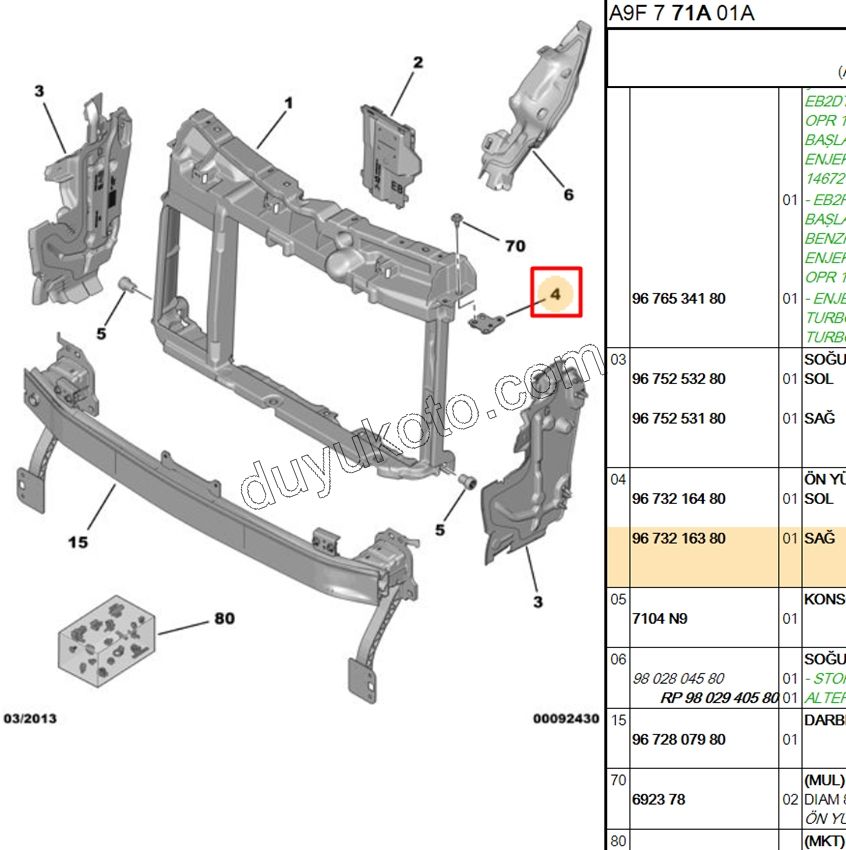 AYAK SAC ON PANEL KOSE BAGLANTI R P2081 P20081 C33