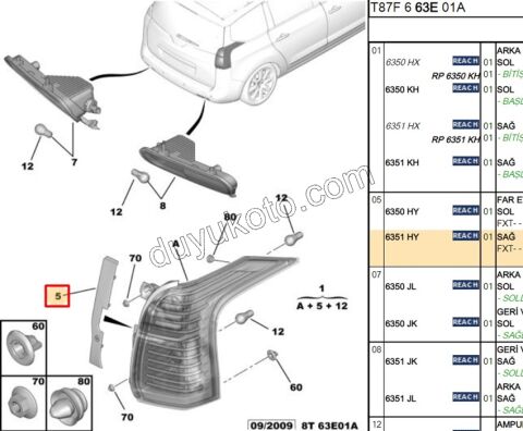 Peugeot 5008 PLASTIK ARKA STOP IC KENAR R SIYAH 2010/2016