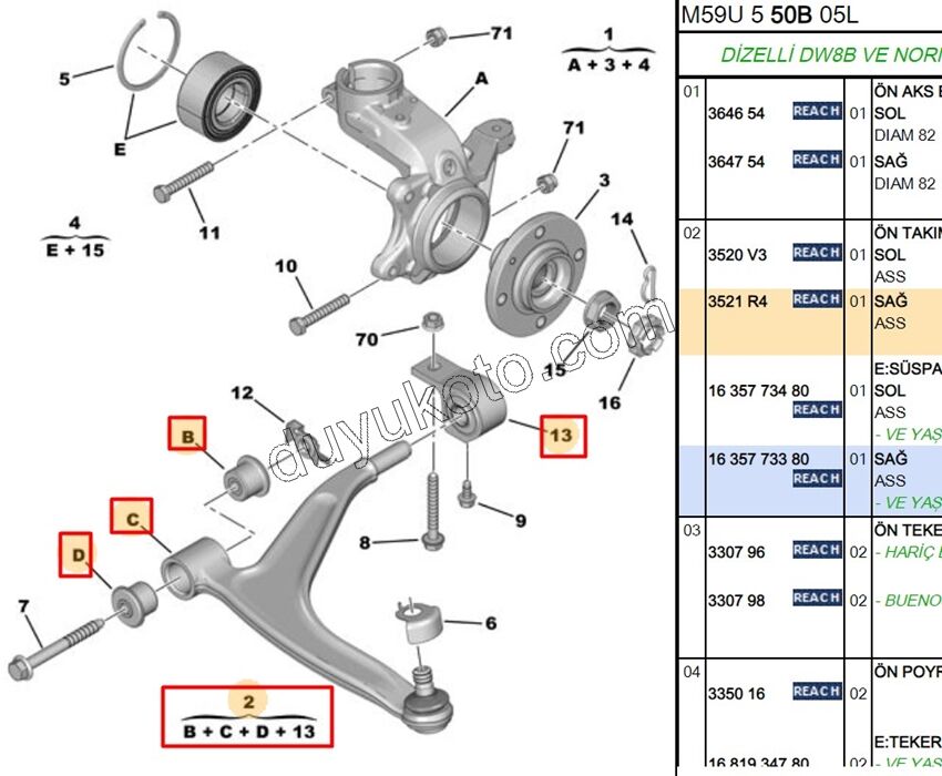 Salıncak Sağ Döküm PRT2 1.6HDİ Euro4 DW10 8V