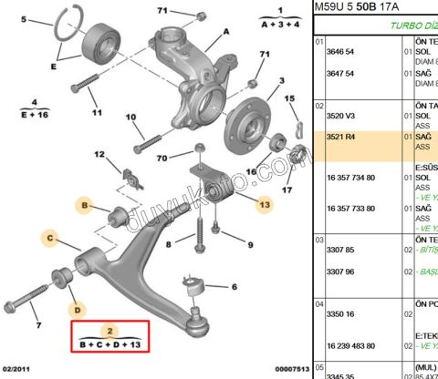Salıncak Sağ Döküm PRT2 1.6HDİ Euro4 DW10 8V