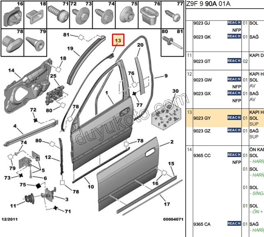 Ön Kapı Sol Direk Fitili P607