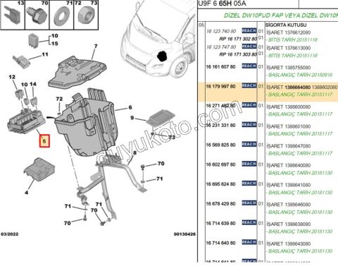 Motor İçi Sigorta Kutusu BXR3MQ DW10FUD
