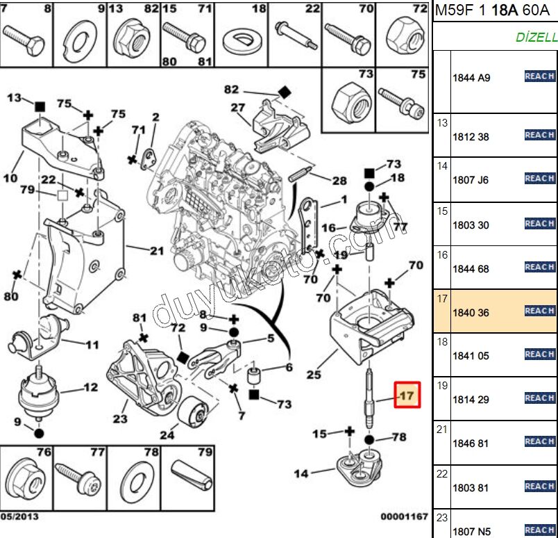 SAPLAMA CIVATA L MOTOR TAKOZ PRT1 PRT2 P306