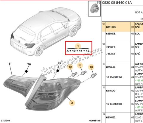 Citroen C4 Stop Lambası Sağ Dış (Çamurlukta) 2010/2014