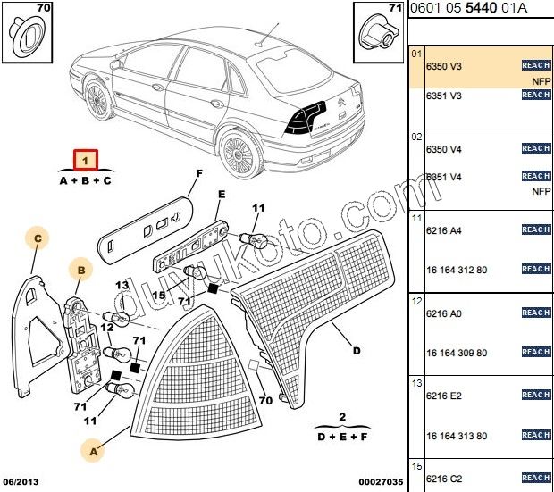 Citroen C5 Stop Lambası Sol Dış (Çamurlukta) 2000/2007