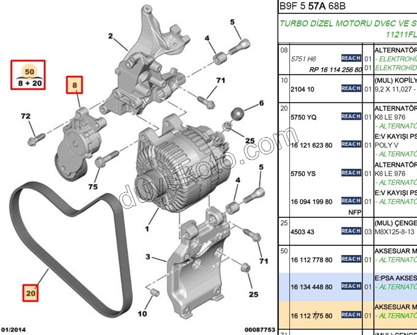 Alternatör V Kayış Kiti (Gergi Kütüklü) 1.6HDİ Euro4