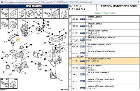 TAKOZ MOTOR UST DESTEK KUCUK P206 P206+