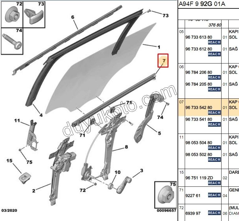 Arka Kapı Camı Sol İç Sıyırıcı Fitil P20081
