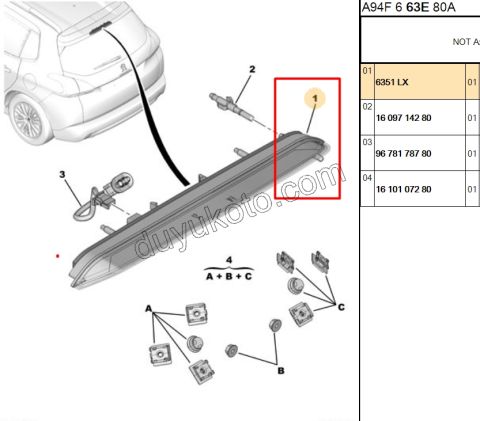 Peugeot 2008 Peugeot 308sw 508 Citroen C4 Picasso İlave 3. Fren / Stop Lambası 2011/2018
