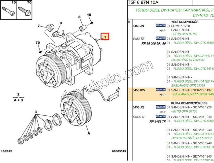 KOMPRESOR KLIMA P206 P307 DV44 EM P307 DV64 DW10