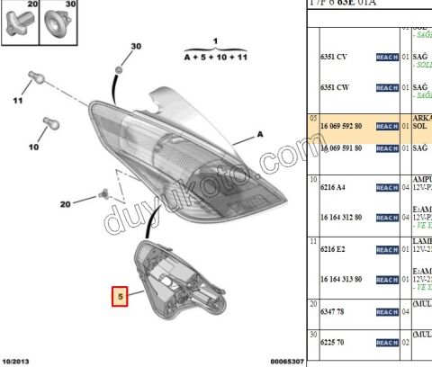 Peugeot 308 Stop Lambası Devre Sacı (Duy) Sol 2008/2011