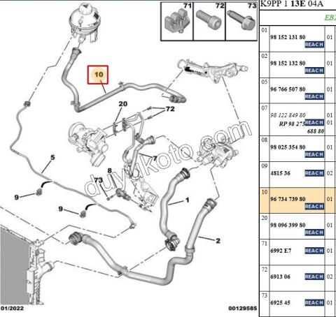 2019> Partner Rifter Berlingo Combo Doblo Proace City Radyatör Ek Depo Alt Hortumu 1.2VTI 110HP 1.2VTI 100HP 2020 Sonrası P308 P508 P2008 P3008