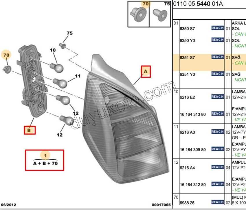Citroen C2 Stop Lambası Sağ (Duylu) PEMBE 2003/2009