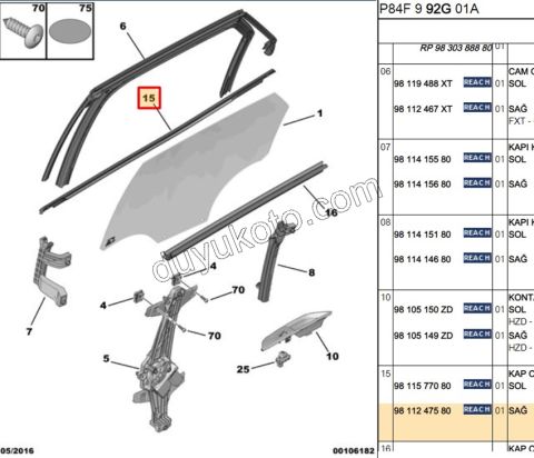 Arka Kapı Camı Sağ Dış Sıyırıcı Fitil P30082 SIYAH