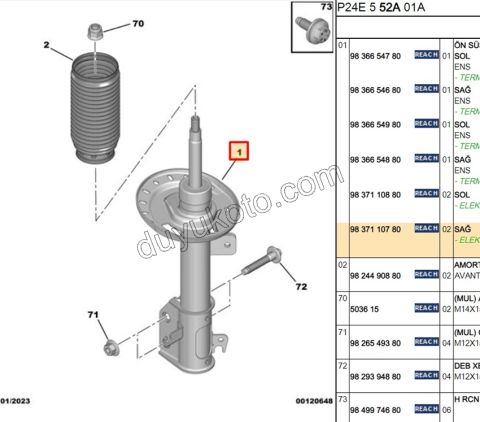 Ön Sağ Amortisör P20082 ELEK+