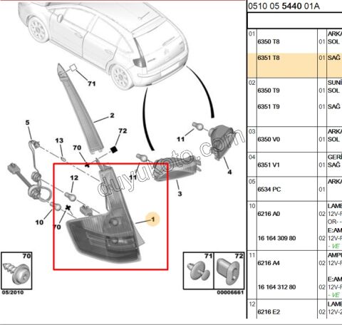 Citroen C4 Sis Lambası Arka Alt Sağ 2004/2008