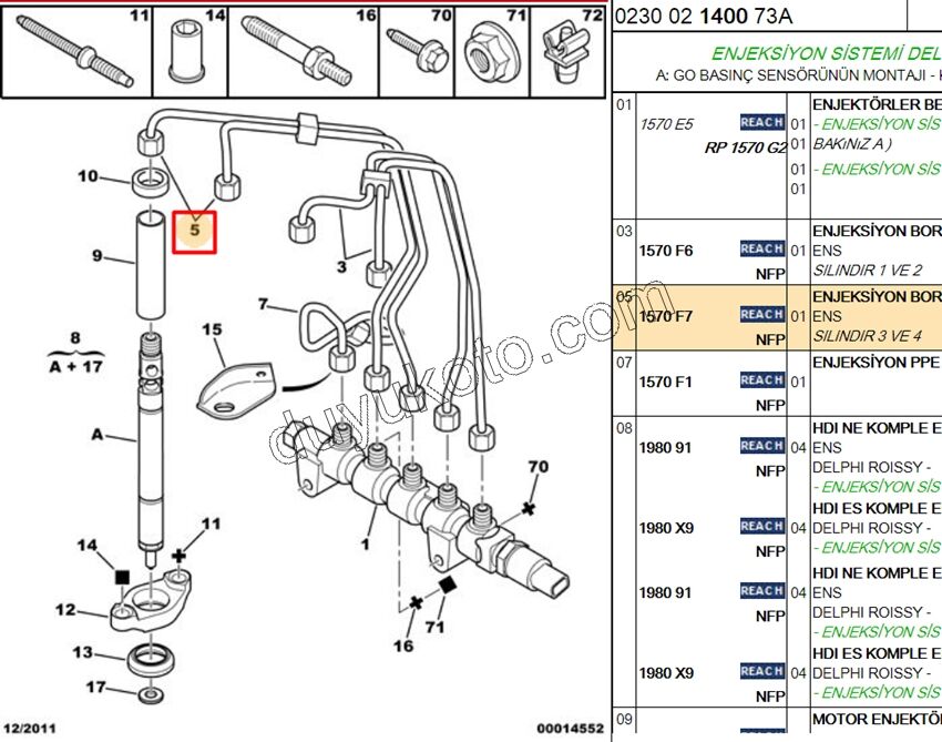 Citroen C3 3 ve 4.Enjektör Borusu 1.4 HDI Euro4 TED4 90HP