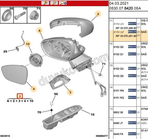 Citroen C4 Dikiz Aynası Sağ ELEK+ 2010/2014