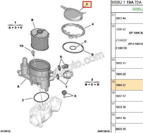 Mazot Filtre Kapağı 1.9D, 1998/2003 PRT1 PRT2
