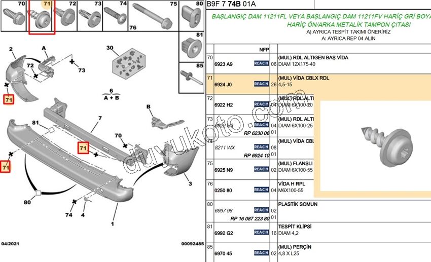 CIVATA SAC PULLU PANJUR AYNA 4,5-15