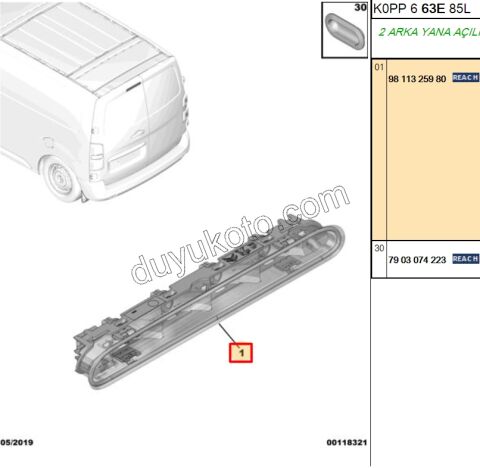Peugeot Expert Citroen Jumpy Fiat Scudo İlave 3. Fren / Stop Lambası (Bagaj Kapak Çift) 2017/2023