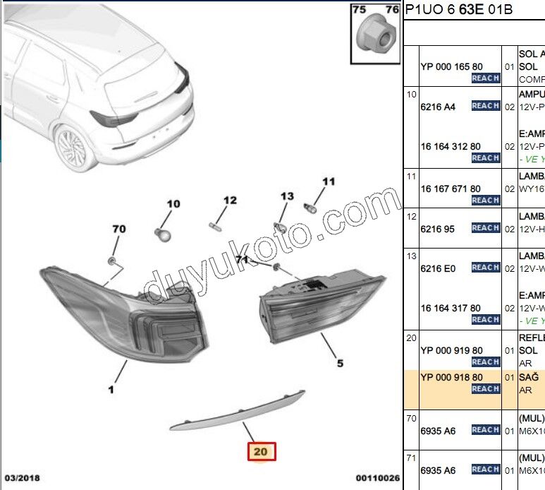 Reflektor (Kedi Gözü) Arka Sağ GRDX
