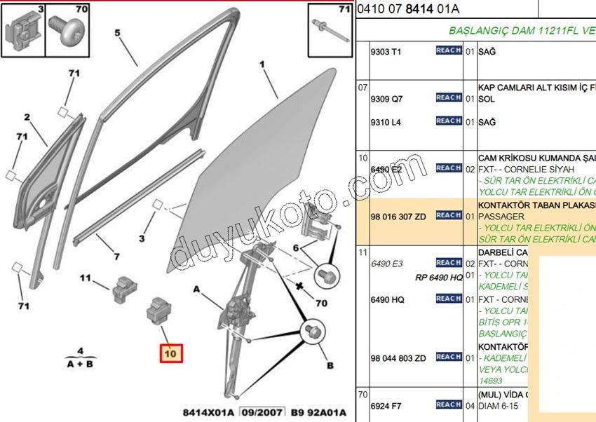 2019> Partner Rifter Berlingo Combo Doblo Proace City Ön Cam Açma Anahtarı Sağ (Yolcu)