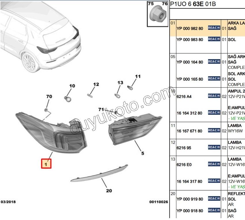 Opel GrandlandX Stop Lambası Sağ Dış (Çamurlukta)
