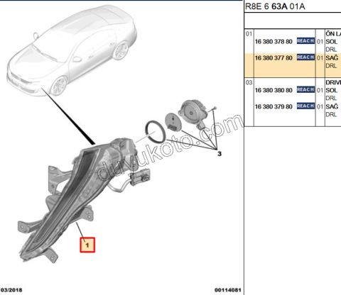 Peugeot 208 508 Gündüz Farı Sağ 2019/2023